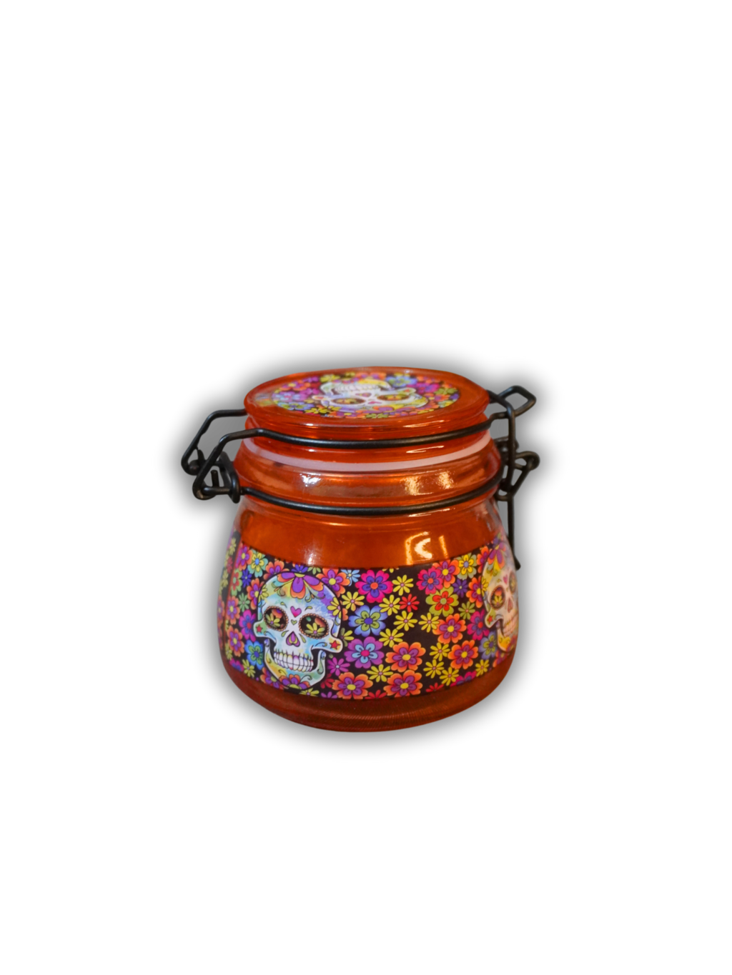 Pote de vidro hermétrico com trava caveira mexicana